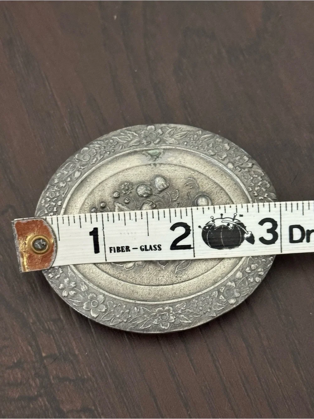 Vtg Belt Buckle Ornate Oval Metal Womens Floral Fruit Silver Tone Western Cowboy